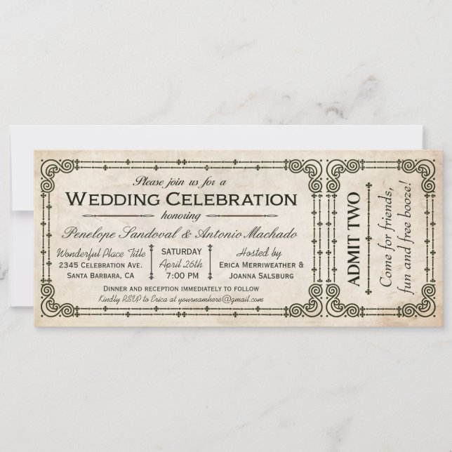 Vintage Wedding Ticket Einladungen I (Vorderseite)