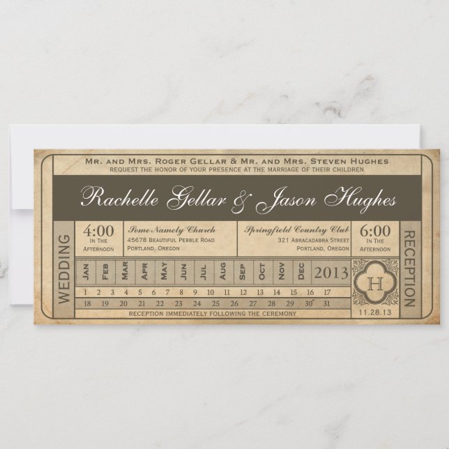 Vintage Wedding Ticket III Punchout Einladung (Vorderseite)