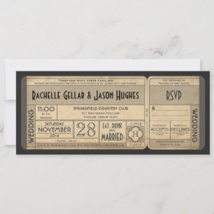 Vintage Wedding Ticket Invitation avec RSVP II