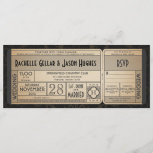 Vintage Wedding Ticket Invitation avec RSVP II 2.0
