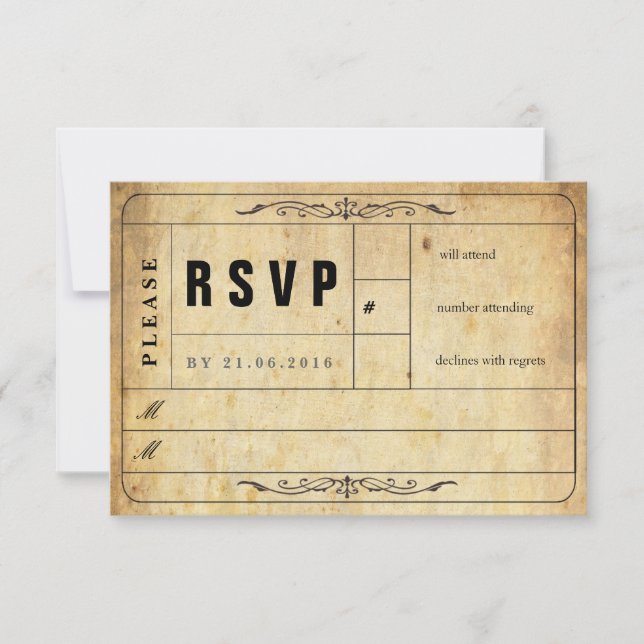 Vintage Wedding Ticket RSVP Card (Vorderseite)