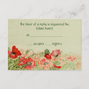 Vintage Wedding UAWG Response, Red Poppy Blume RSVP Karte