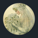 Vintage Wedding, Viktorianisch Bride Bridal Portra Magnet<br><div class="desc">Vintage Abbildung Viktorianisches Hochzeitsbild mit einem Profil Bridal Portrait. Die schöne Braut ist in einem antiken Hochzeitskleid mit einem Schleier gekleidet und hält einen Blumenstrauß mit cremefarbenen Blume.</div>