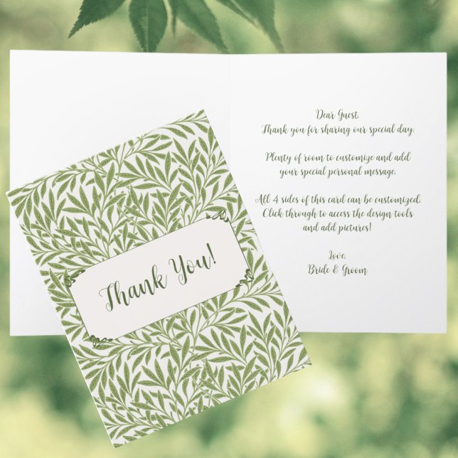 Vintage Wedding, Viktorianisch Willow Blätter Patt Dankeskarte (Vintage Wedding, Victorian Willow Leaves Pattern by William Morris Thank You Card)