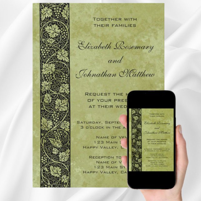 Vintage Wedding, Viktorianische Blätter für Weintr Einladung (Vintage Wedding, Victorian Grape Vine Leaves Easy to Customize and Download Wedding Invitation)