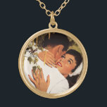 Vintage Wedding Vorschlag, Liebe und Romantik Vergoldete Kette<br><div class="desc">Vintage Illustration Liebe und Romantik Bild mit einem Mann und einer Frau umarmt und kurz davor,  zu küssen. Er hat ihr gerade eine Ehe vorgeschlagen und sie hat akzeptiert! Ein romantisches Hochzeitsangebot!</div>