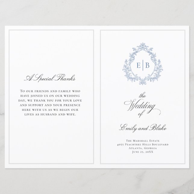 Vintage Wedding Wappen Folded Wedding Programm (Vorderseite)