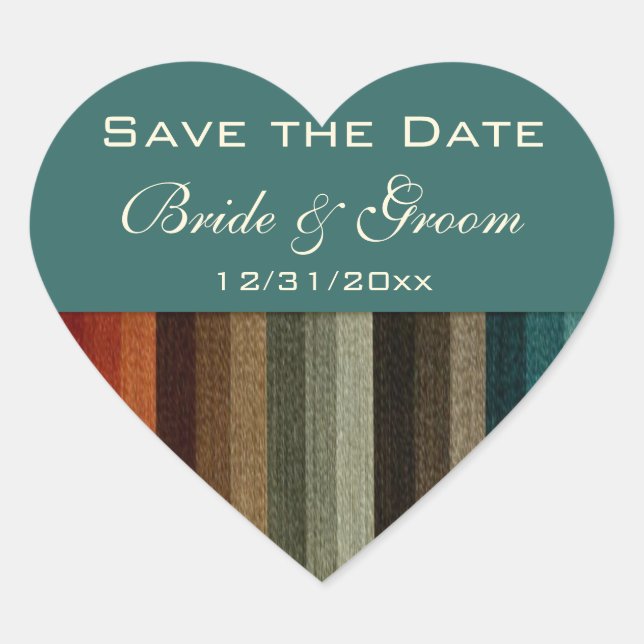 Vintage Wedding, warme Herbststreifen Muster Herz-Aufkleber (Vorderseite)