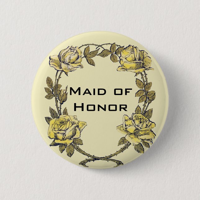 Vintage Wedding, Yellow Antique Garden Rose Kranz Button (Vorderseite)