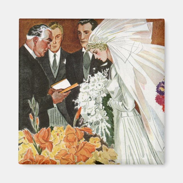 Vintage Wedding Zeremonie mit Braut und Bräutigam Magnet (Vorne)
