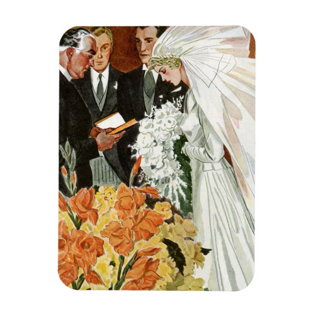 Vintage Wedding Zeremonie mit Braut und Bräutigam Magnet (Vertikal)