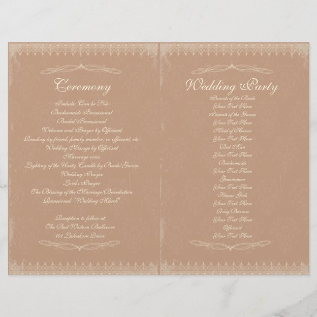 Vintage Wedding Zeremonie Programm (Vorderseite)