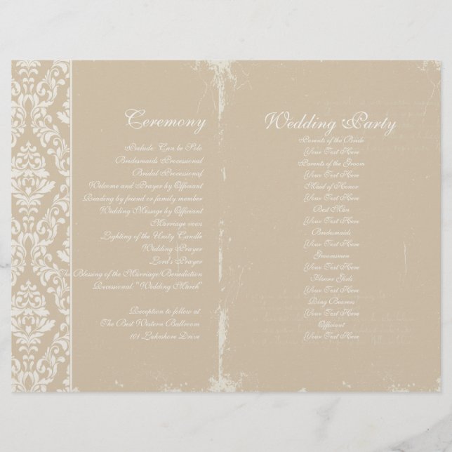 Vintage Wedding Zeremonie Programm (Vorderseite)