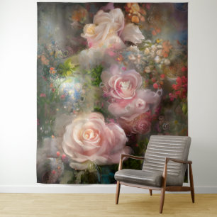Vintage, weich rosa Rosen in Aquarellfarbe Wandteppich