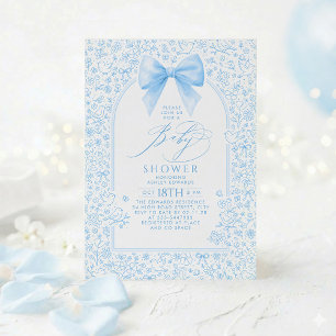 Vintage weiche blaue Blumen-Toile-Baby-Party für e Einladung
