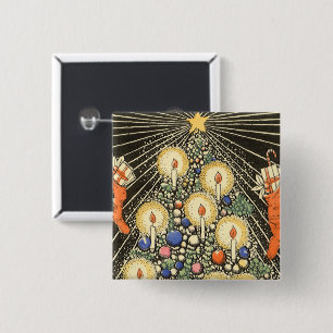 Vintage Weihnachten, Baum mit Kerzen und einem Ste Button