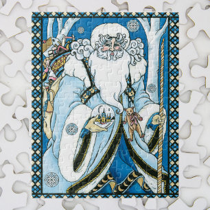 Vintage Weihnachten, blauer Weihnachtsmann mit Sch