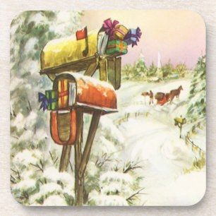 Vintage Weihnachten, Briefkästen in der Winterland Untersetzer