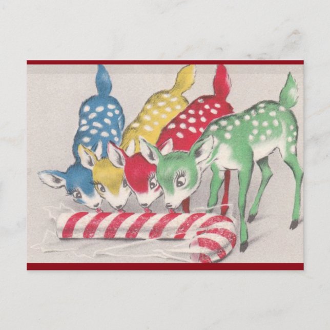 Vintage Weihnachten Bunter Hirsch isst Zuckerstang (Vorderseite)