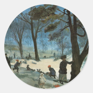 Vintage Weihnachten, Central Park im Winter Glacke Runder Aufkleber