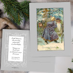 Vintage Weihnachten des Vaters im Schneewald Postkarte<br><div class="desc">Alte Welt Weihnachten,  die in lila und silber gerettet ist,  trägt Geschenke durch einen schneebedeckten Wald. Die Hintergrundfarbe kann bearbeitet werden. Zurück bietet benutzerdefinierte ergänzende Grafiken und bearbeitbare Textfelder.</div>