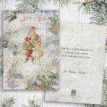 Vintage Weihnachten des Vaters in der Schneekollag<br><div class="desc">Feierliche saisonale Collage von bunten Vintagen Ephemeriden mit alten Welt Weihnachten in roten Roben und Geschenken mit kleinen Mädchen,  gravierte heilige Grenze und Joyeux Weihnachten Text,  Messingglocke und Mistletoe,  Kiefer- und Winterlandschaft mit Schneeflocken und Not leidendem Hintergrund.</div>