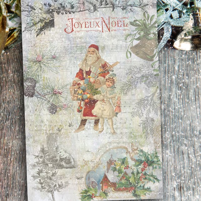 Vintage Weihnachten des Vaters in der Schneekollag Seidenpapier (Von Creator hochgeladen)