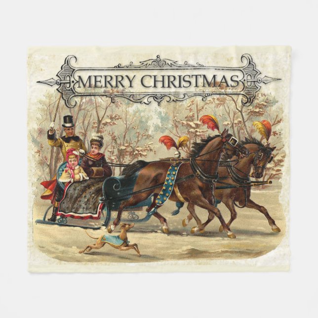Vintage Weihnachten Fleecedecke (Vorderseite (Horizontal))