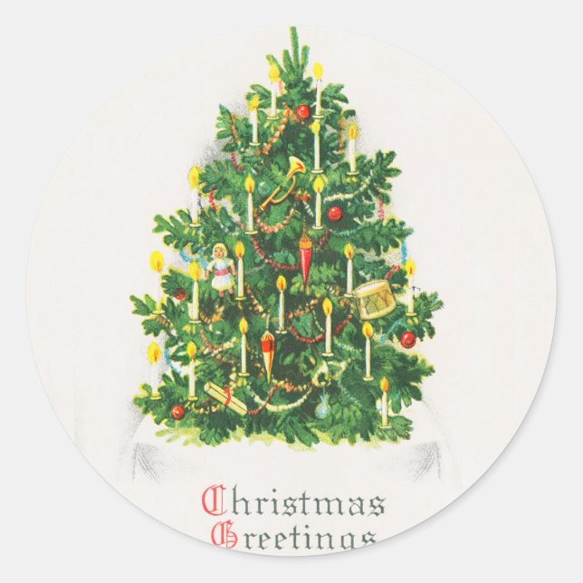 Vintage Weihnachten Frohe Weihnachtsgrüße Runder Aufkleber (Vorderseite)