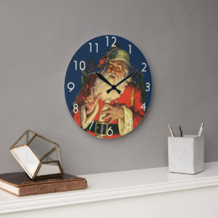 Vintage Weihnachten, fröhlicher Weihnachtsmann mit Große Wanduhr
