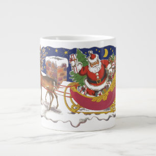 Vintage Weihnachten, fröhlicher Weihnachtsmann mit Jumbo-Tasse