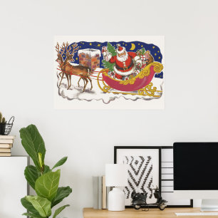 Vintage Weihnachten, fröhlicher Weihnachtsmann mit Poster