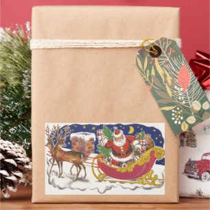 Vintage Weihnachten, fröhlicher Weihnachtsmann mit Rechteckiger Aufkleber