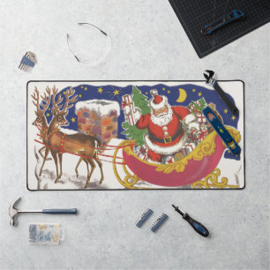 Vintage Weihnachten, fröhlicher Weihnachtsmann mit Schreibtischunterlage