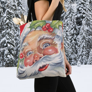 Vintage Weihnachten, fröhlicher Weihnachtsmann mit Tasche