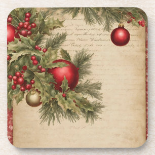 Vintage-Weihnachten Fussy Cut Getränkeuntersetzer