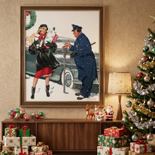 Vintage Weihnachten, Geschenke einkaufen Polizist Poster