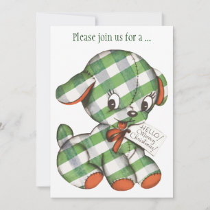 Vintage-Weihnachten-Gingham-Welpen-Party Einladung