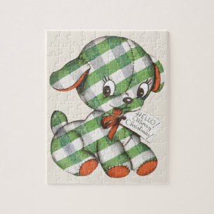 Vintage-Weihnachten Gingham-Welpen-Plüschtiere