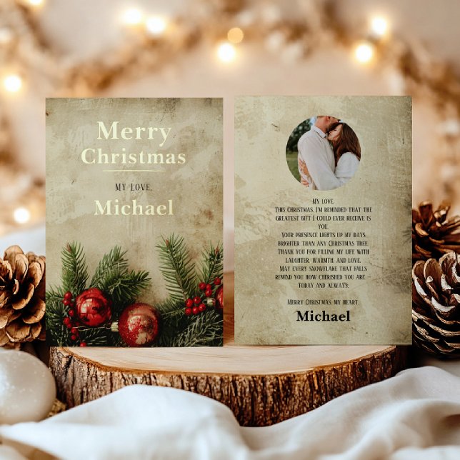 Vintage Weihnachten Goldfolie Karte – Romantische  (Say Merry Christmas with love and gold — a romantic card from the Vintage Gold Collection.)