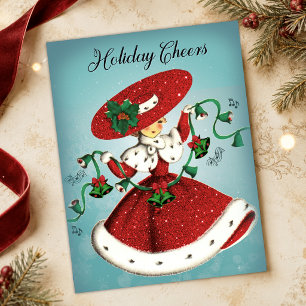 Vintage Weihnachten grüne Glocken roter Glitter Mä Postkarte