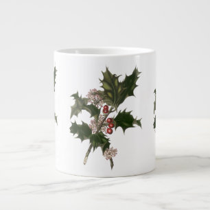 Vintage Weihnachten, grüne Stechpalmenpflanze mit  Jumbo-Tasse