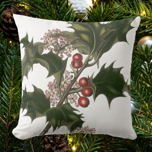 Vintage Weihnachten, grüne Stechpalmenpflanze mit Kissen