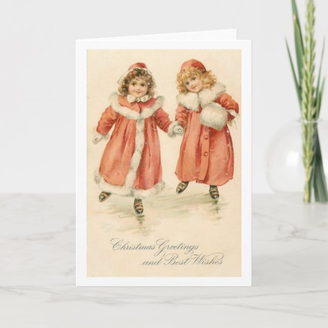 Vintage Weihnachten Grüße Kleine Mädchen (Vorderseite)