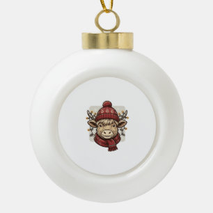 Vintage-Weihnachten Highland-Cow-Vector-Shirt-Desi Keramik Kugel-Ornament