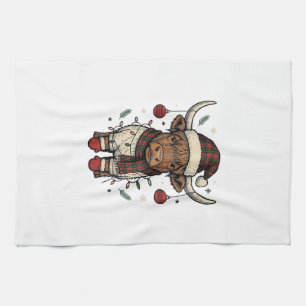 Vintage Weihnachten Highland Kuh Feiertags-Shirt_1 Geschirrtuch