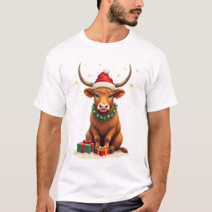 Vintage-Weihnachten Highland-Kuh mit Geschenken Cu T-Shirt