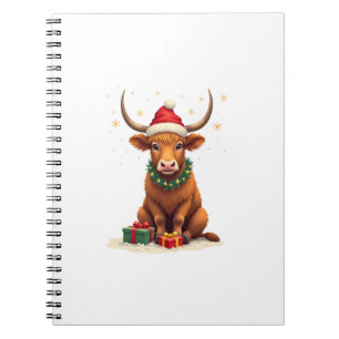 Vintage-Weihnachten Highland-Kuh mit Geschenken Sü Notizblock