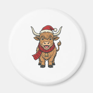 Vintage-Weihnachten Highland-Kuh-Santa-Hut-Vektor_ Magnet