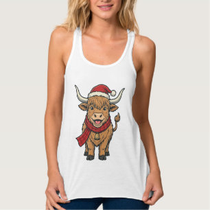Vintage Weihnachten Highland Kuh Santa Hut Vektor_ Tank Top